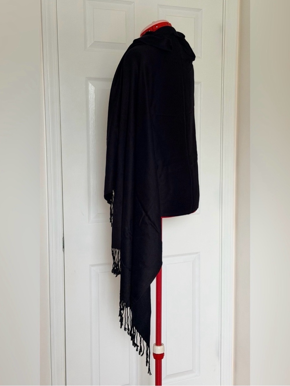 Vintage 100% Cashmere Pashmina Scarf Black Shawl Wrap Large Stole 26x72 Luxury - Picture 2 of 6